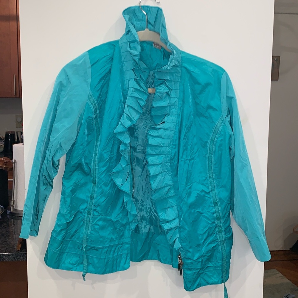 SOLO Moda Ruffle Color Zip front Bomber Jacket Bright Green size 6